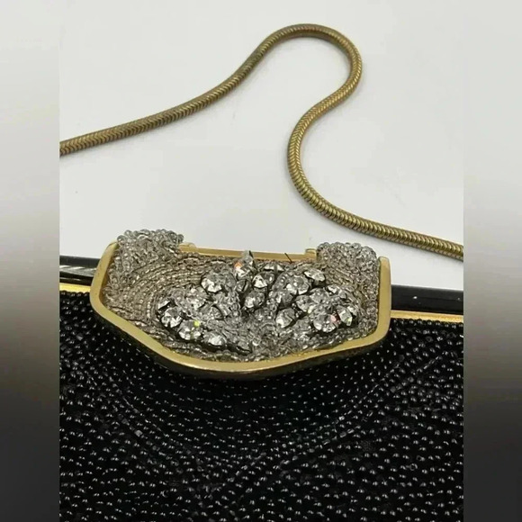 Vintage Walborg  Black Beaded Purse/Clutch with Jeweled Clasp - Picture 2 of 6